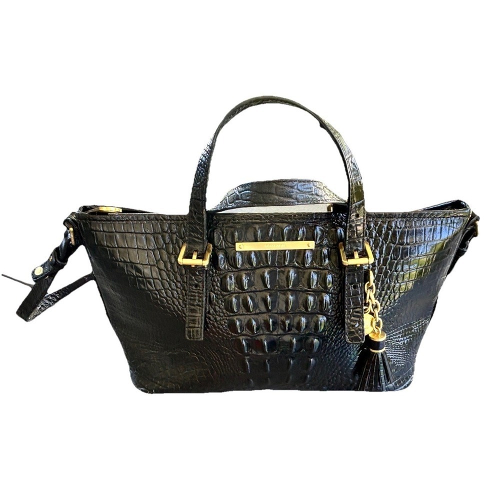 BRAHMIN MINI ASHER Satchel In Black Melbourne Genuine Leather shoulder bag tote - Picture 2 of 12